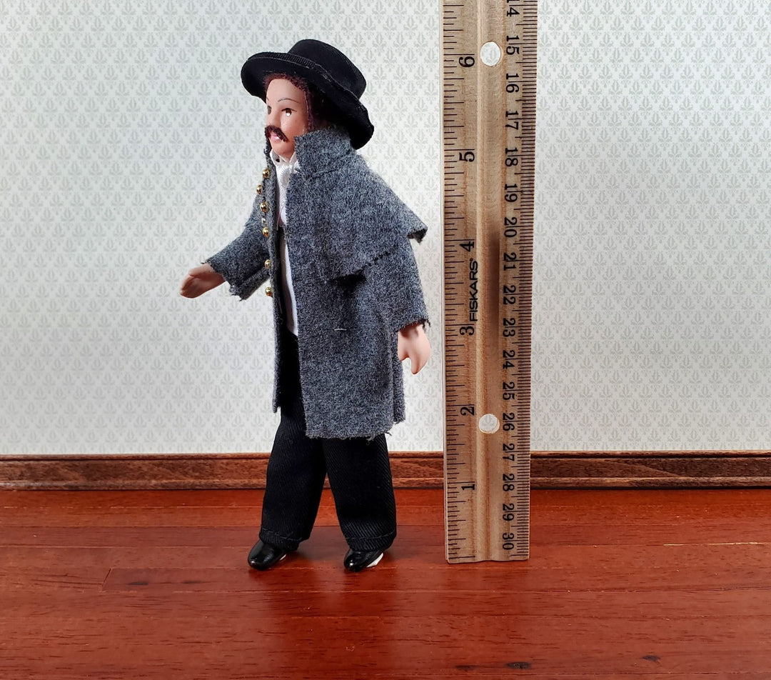 Dollhouse Man Doll Porcelain Victorian with Overcoat Hat 1:12 Scale Miniature - Miniature Crush