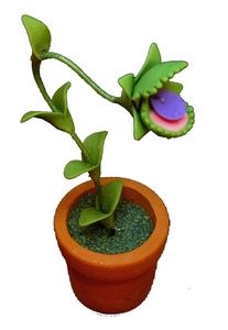 Dollhouse Man - eating Plant in Terra Cotta Planter Pot 1:12 Scale Miniature - MiniatureCrush