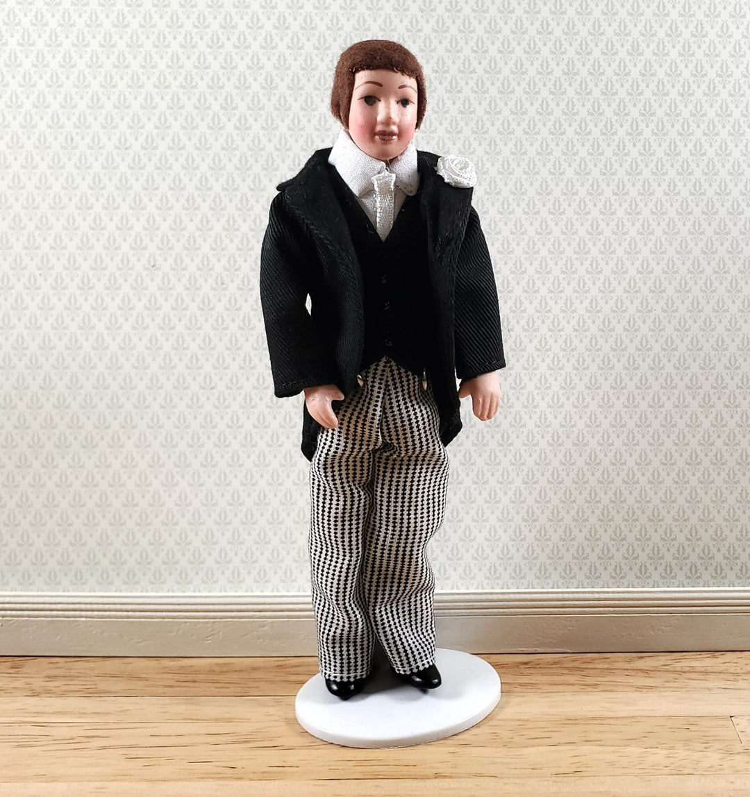 Dollhouse Man Groom in Suit Tux Doll Porcelain Dad Father 1:12 Scale Miniature - Miniature Crush