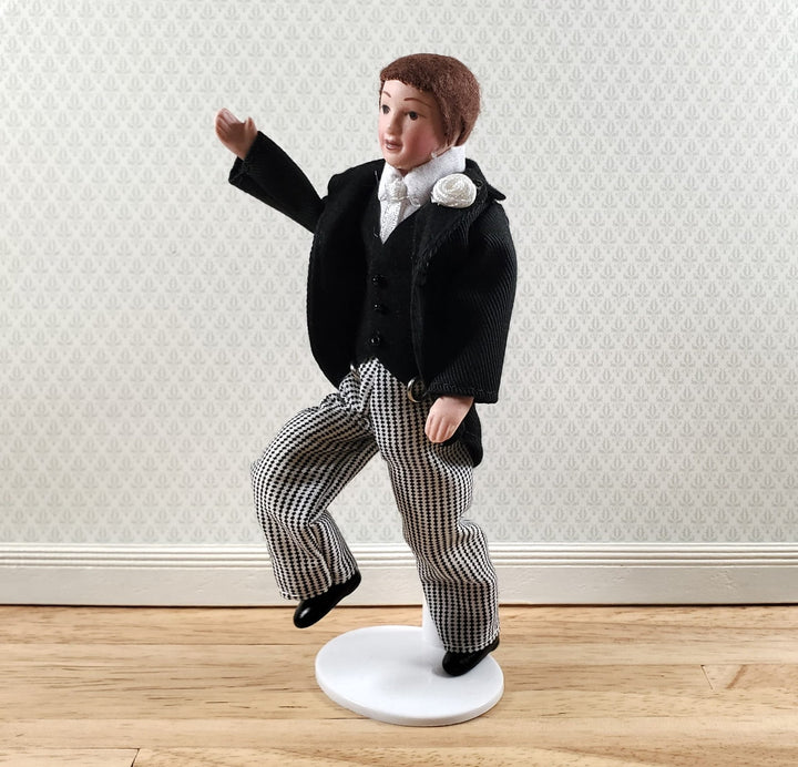 Dollhouse Man Groom in Suit Tux Doll Porcelain Dad Father 1:12 Scale Miniature - Miniature Crush