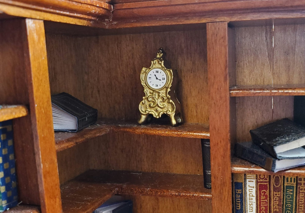 Dollhouse Mantle Clock Gold Fancy Victorian Style 1:12 Scale Miniature - MiniatureCrush