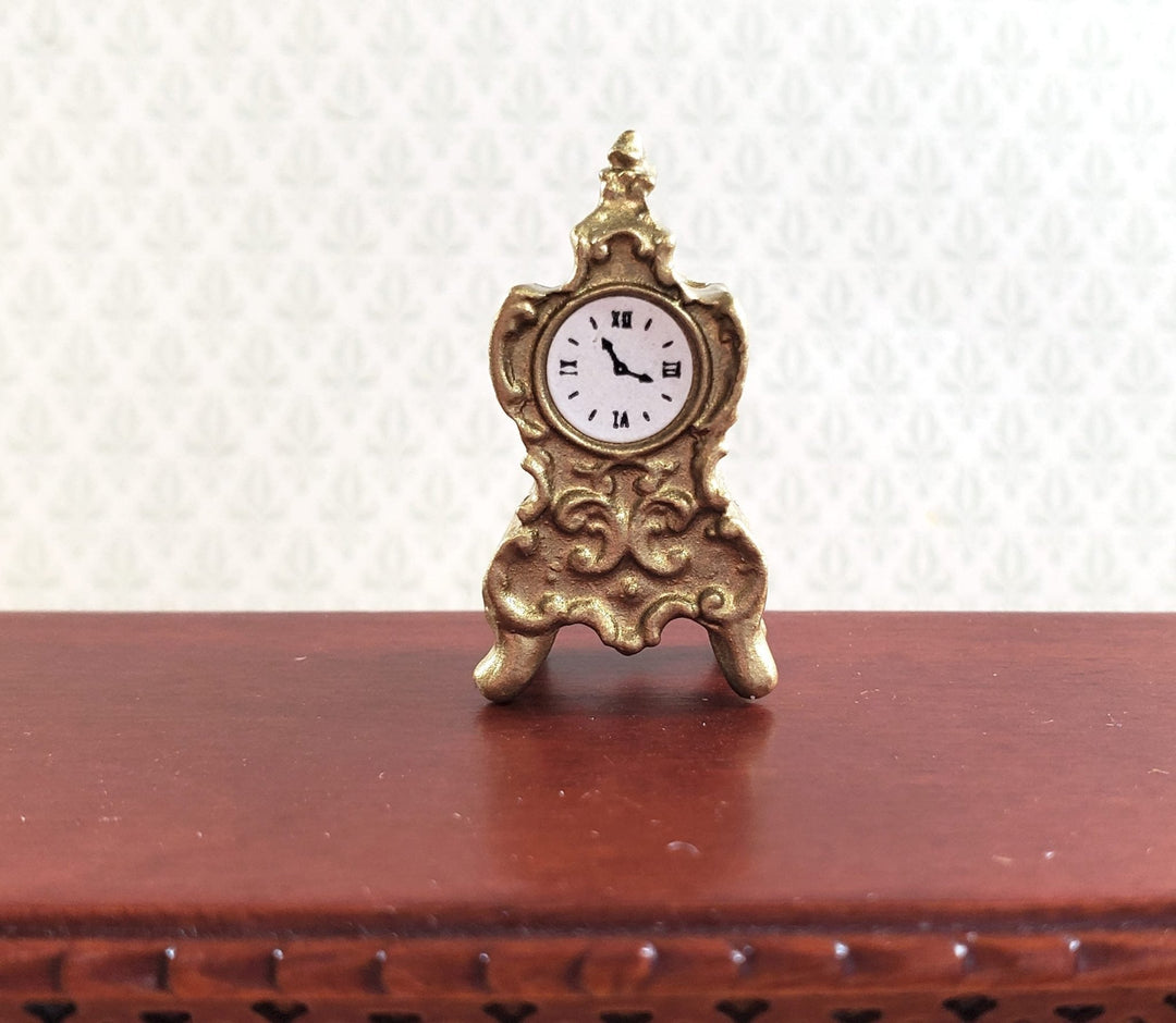 Dollhouse Mantle Clock Gold Fancy Victorian Style 1:12 Scale Miniature - MiniatureCrush