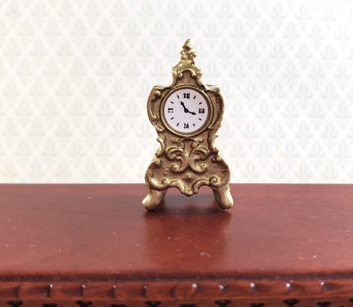 Dollhouse Mantle Clock Gold Fancy Victorian Style 1:12 Scale Miniature - MiniatureCrush