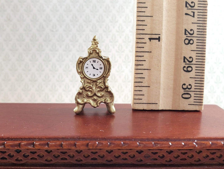 Dollhouse Mantle Clock Gold Fancy Victorian Style 1:12 Scale Miniature - MiniatureCrush