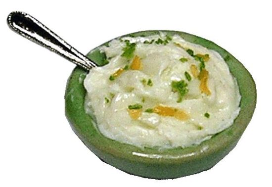 Dollhouse Mashed Potatoes in a Green Bowl 1:12 Scale Miniature Food - MiniatureCrush
