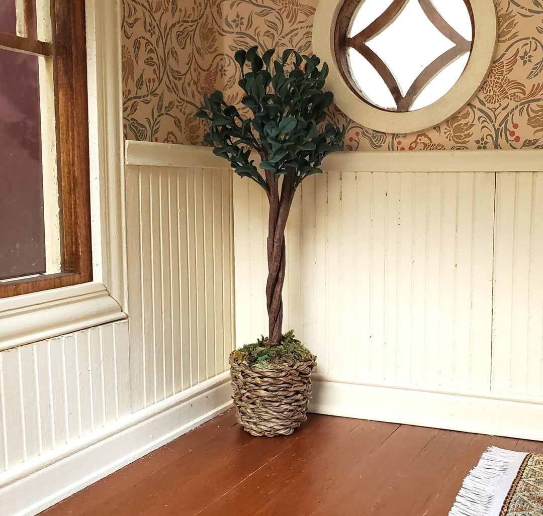Dollhouse Medium Ficus Tree Houseplant in Woven Basket 1:12 Scale Miniature - MiniatureCrush