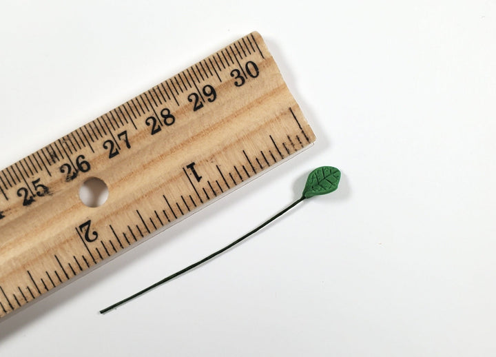 Dollhouse Medium Green Leaves Long Stem Set of 10 Oval 1:12 Scale Miniature - MiniatureCrush