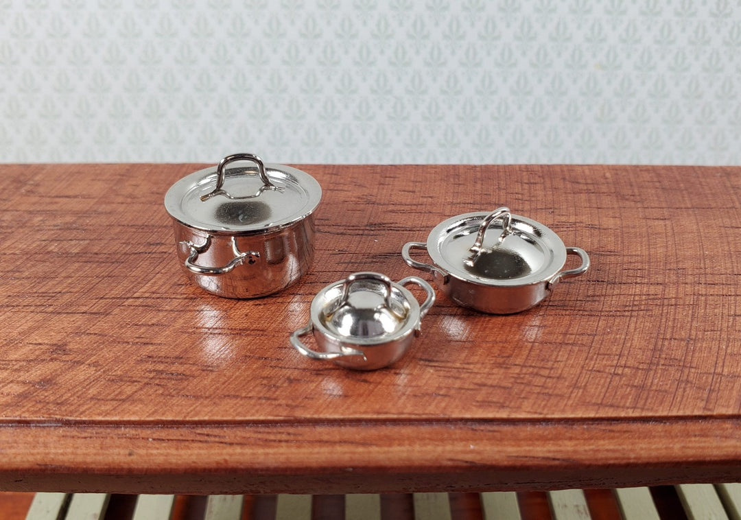 Dollhouse Metal Pots Silver Removable Lids Handmade 1:12 Scale Miniatures - Miniature Crush