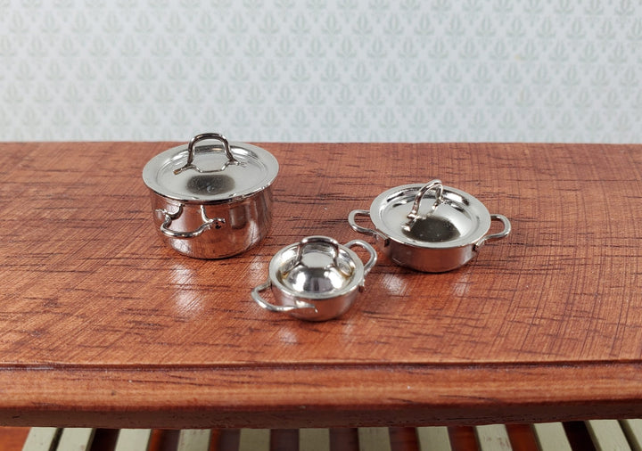 Dollhouse Metal Pots Silver Removable Lids Handmade 1:12 Scale Miniatures - Miniature Crush