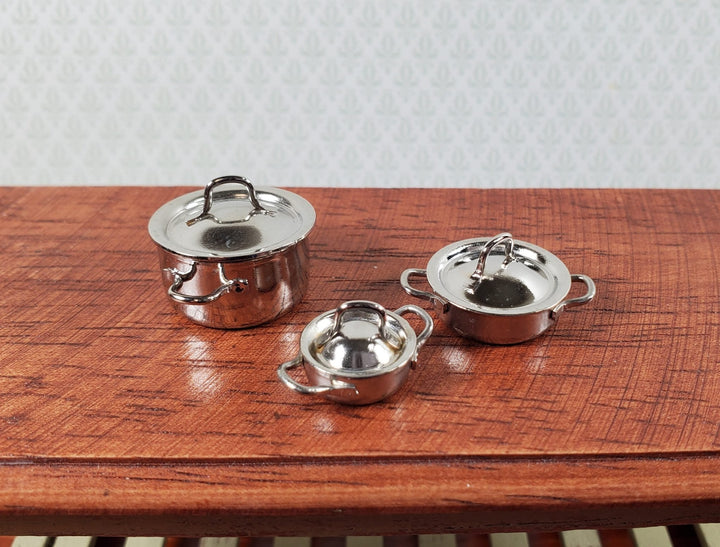 Dollhouse Metal Pots Silver Removable Lids Handmade 1:12 Scale Miniatures - Miniature Crush