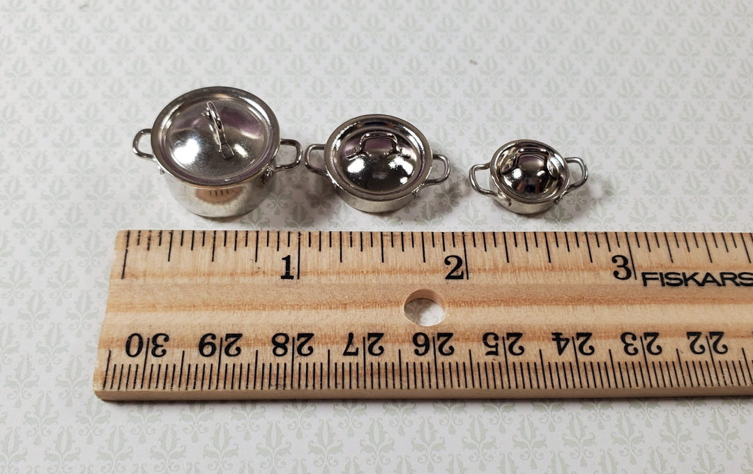 Dollhouse Metal Pots Silver Removable Lids Handmade 1:12 Scale Miniatures - Miniature Crush