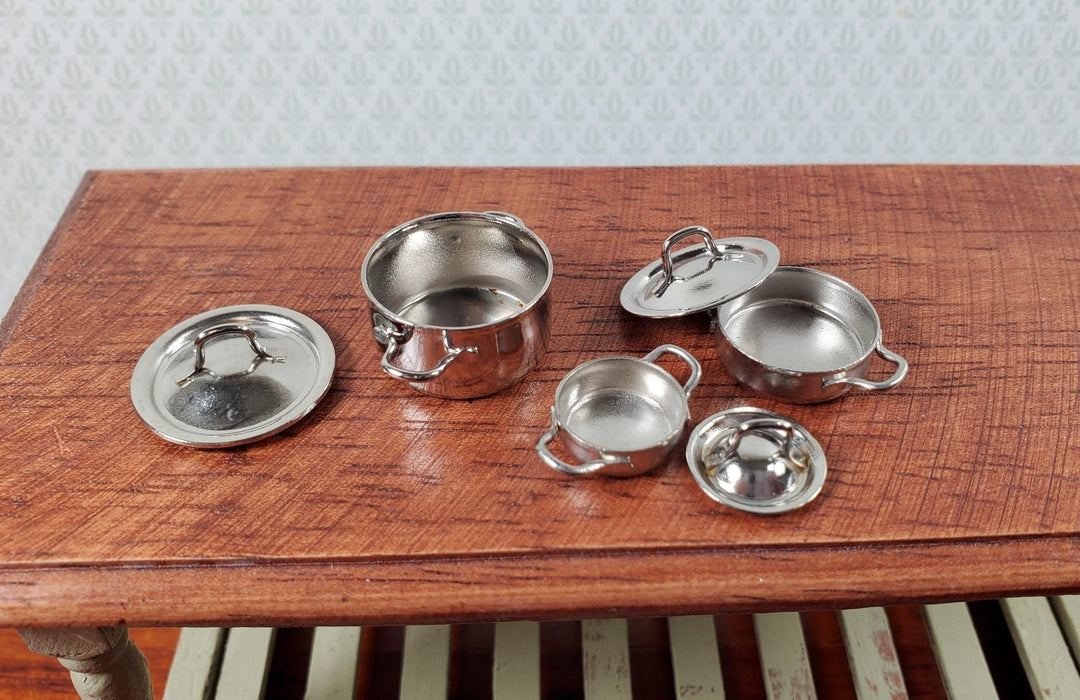 Dollhouse Metal Pots Silver Removable Lids Handmade 1:12 Scale Miniatures - Miniature Crush