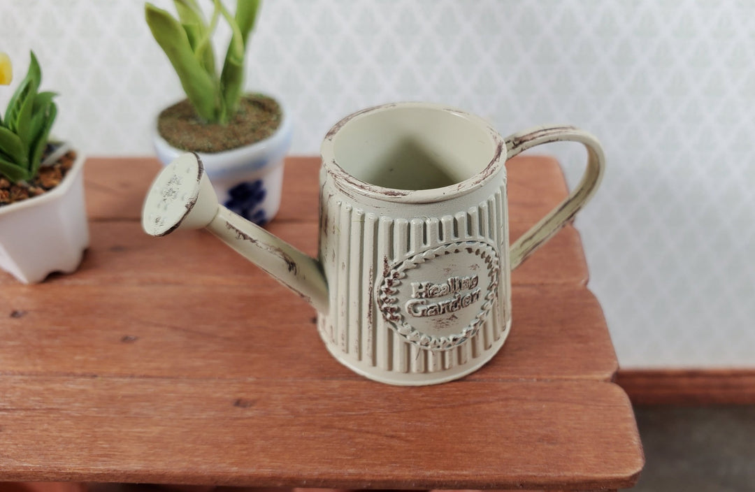 Dollhouse Metal Watering Can with Handle Aged White 1:12 Scale Miniature Garden Accessories - Miniature Crush