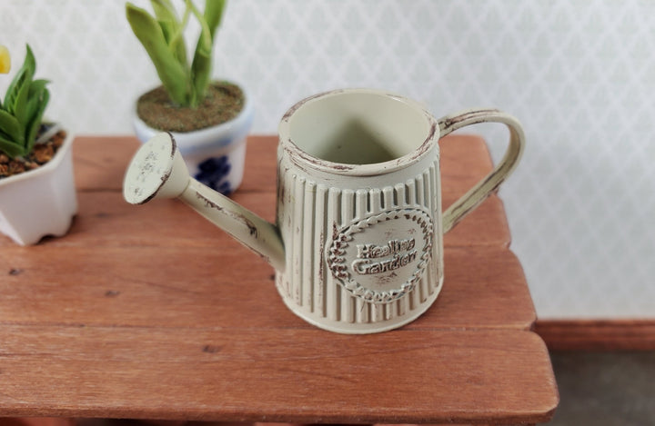 Dollhouse Metal Watering Can with Handle Aged White 1:12 Scale Miniature Garden Accessories - Miniature Crush