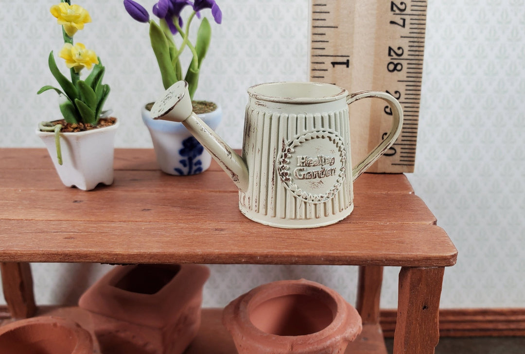 Dollhouse Metal Watering Can with Handle Aged White 1:12 Scale Miniature Garden Accessories - Miniature Crush