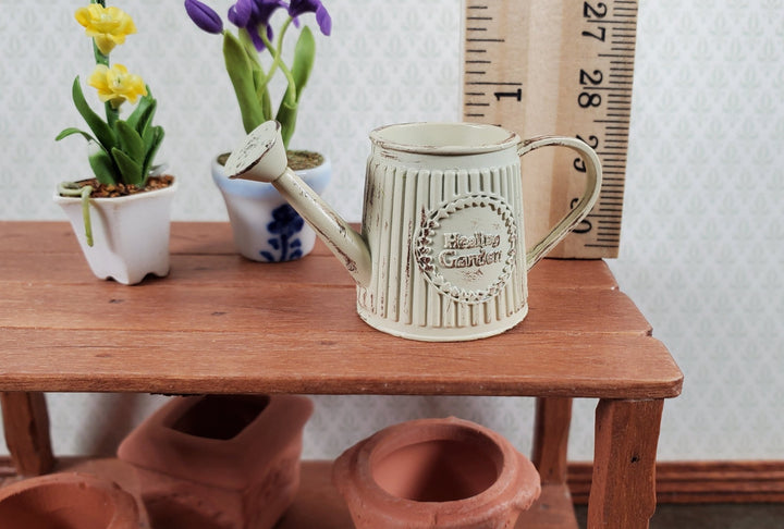 Dollhouse Metal Watering Can with Handle Aged White 1:12 Scale Miniature Garden Accessories - Miniature Crush