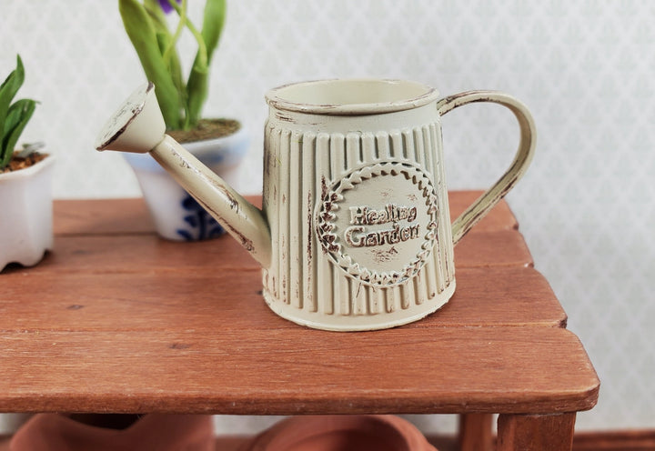 Dollhouse Metal Watering Can with Handle Aged White 1:12 Scale Miniature Garden Accessories - Miniature Crush