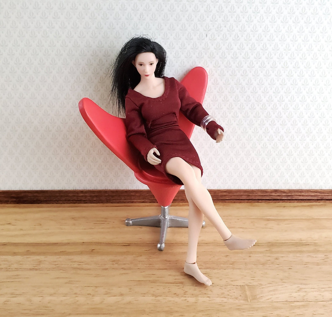 Dollhouse Mid Century Modern Heart Cone Chair Panton Red 1:12 Scale Miniature - Miniature Crush