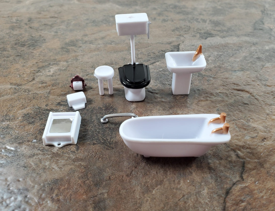 Dollhouse Miniature 1/4" Quarter Scale Bathroom Set Toilet Sink Bathtub 1:48 - Miniature Crush