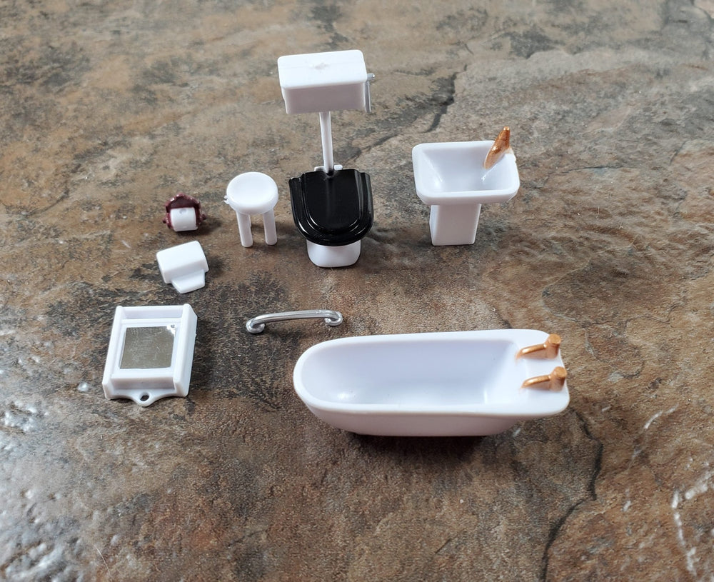 Dollhouse Miniature 1/4" Quarter Scale Bathroom Set Toilet Sink Bathtub 1:48 - Miniature Crush