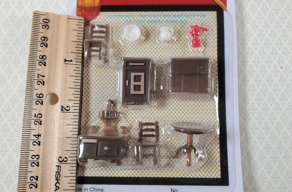 Dollhouse Miniature 1:48 Quarter Scale Kitchen Set Table Chairs Stove Icebox - Miniature Crush