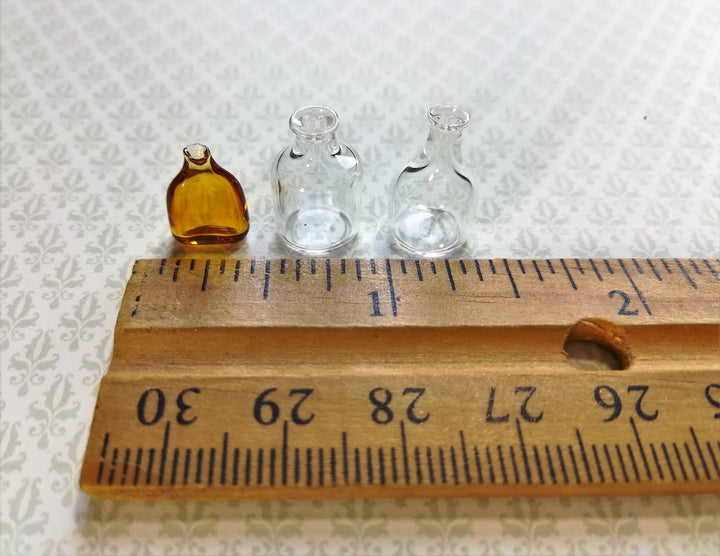Dollhouse Miniature 3 Empty Real Glass Bottles or Flower Vases Amber Flask 1:12 Scale - Miniature Crush