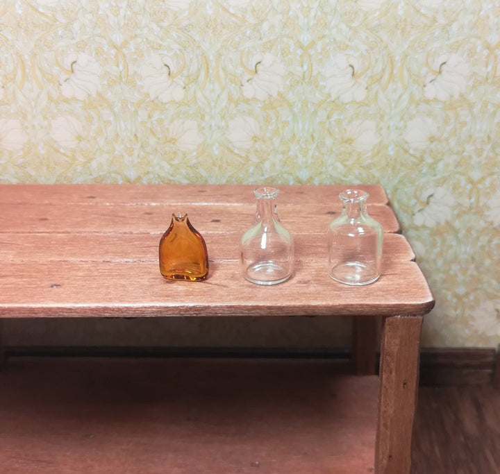Dollhouse Miniature 3 Empty Real Glass Bottles or Flower Vases Amber Flask 1:12 Scale - Miniature Crush