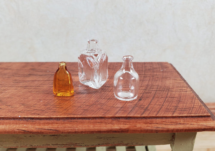 Dollhouse Miniature 3 Glass Jars 2 Clear 1 Amber Flask 1:12 Scale - MiniatureCrush