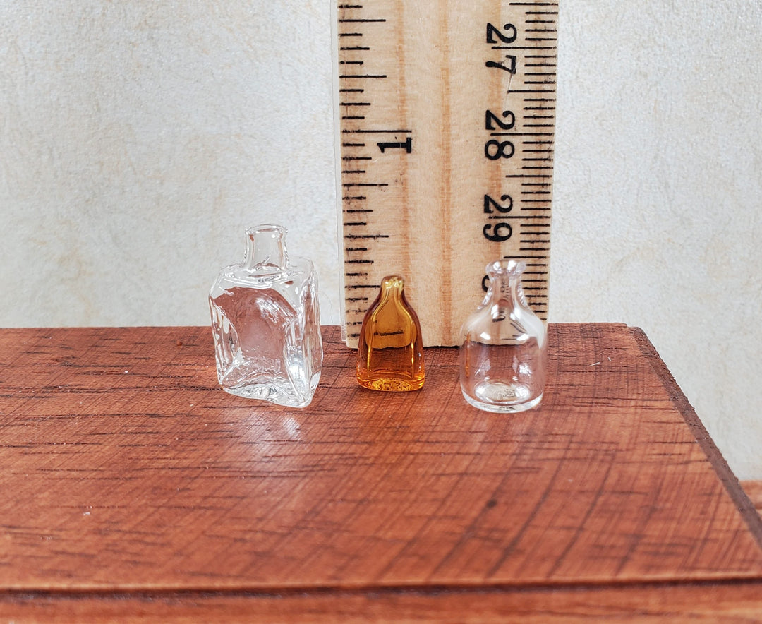 Dollhouse Miniature 3 Glass Jars 2 Clear 1 Amber Flask 1:12 Scale - MiniatureCrush