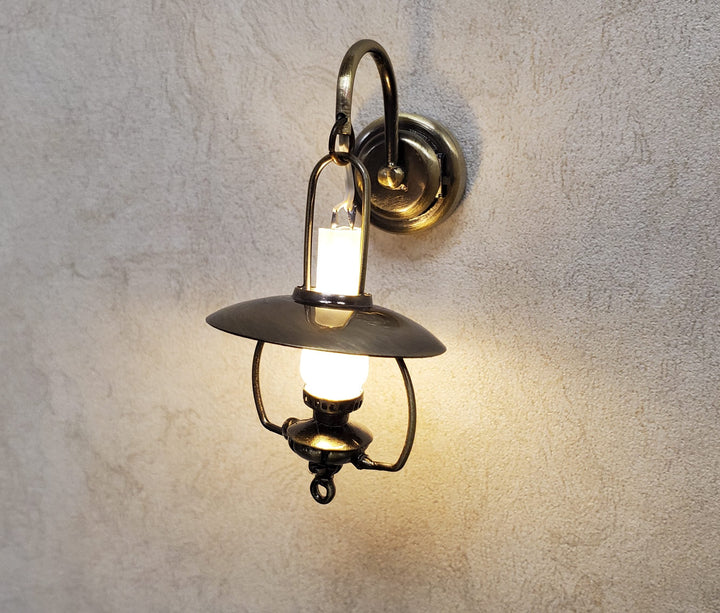 Dollhouse Miniature Battery Light "Gas" Wall Light Aged Brass 1:12 Scale Lantern - MiniatureCrush