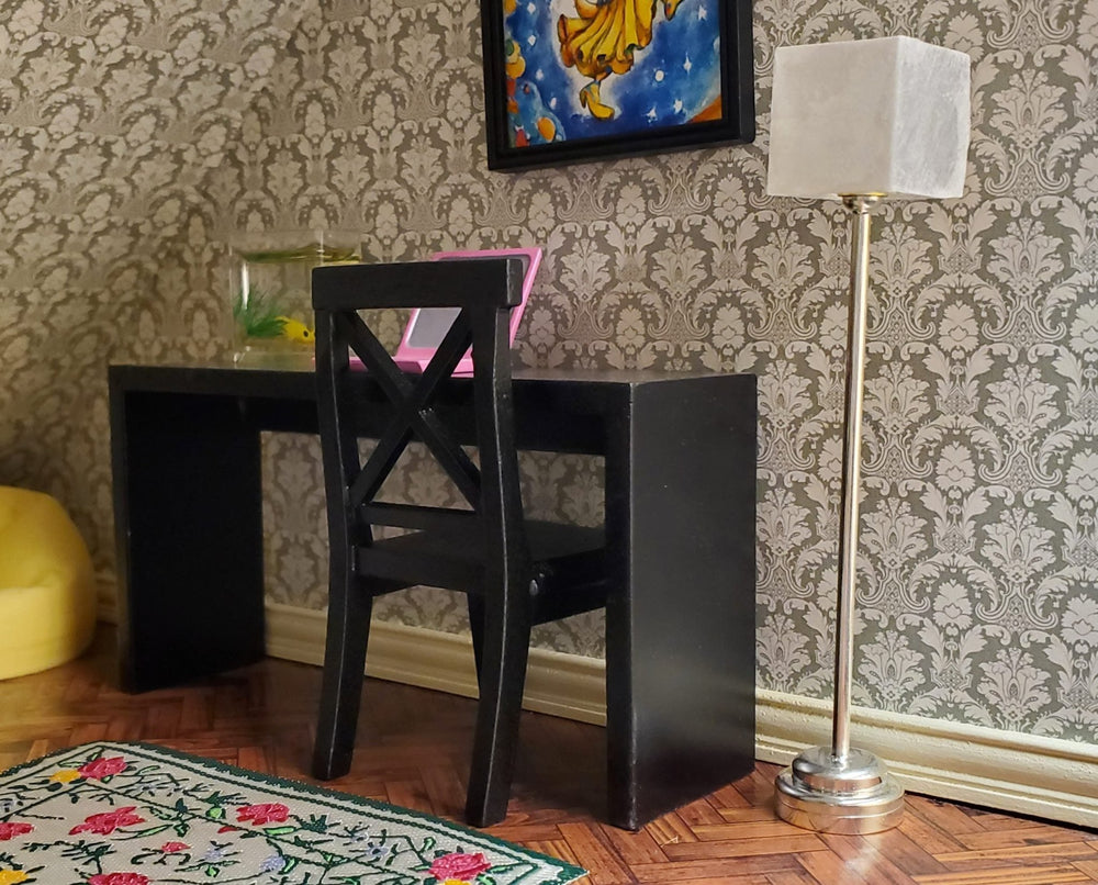 Dollhouse Miniature Battery Light Modern Floor Lamp Silver 1:12 Scale - MiniatureCrush