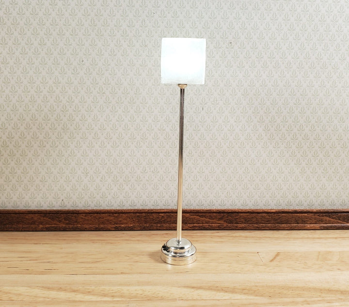 Dollhouse Miniature Battery Light Modern Floor Lamp Silver 1:12 Scale - MiniatureCrush