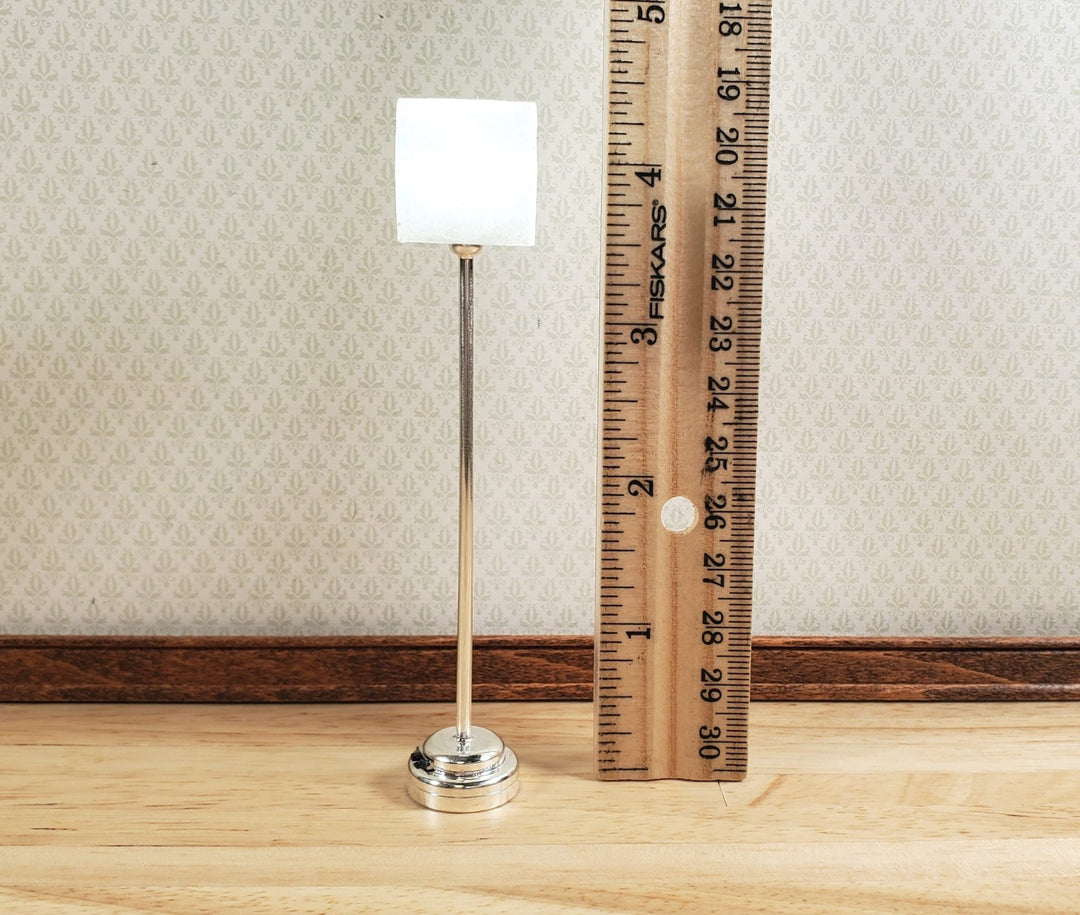 Dollhouse Miniature Battery Light Modern Floor Lamp Silver 1:12 Scale - MiniatureCrush