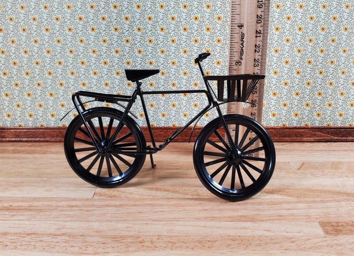 Dollhouse Miniature Bike Bicycle with Basket Black Metal 1:12 Scale Modern - Miniature Crush