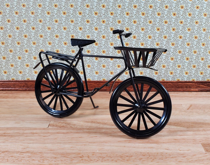 Dollhouse Miniature Bike Bicycle with Basket Black Metal 1:12 Scale Modern - Miniature Crush