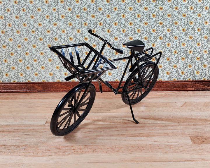 Dollhouse Miniature Bike Bicycle with Basket Black Metal 1:12 Scale Modern - Miniature Crush