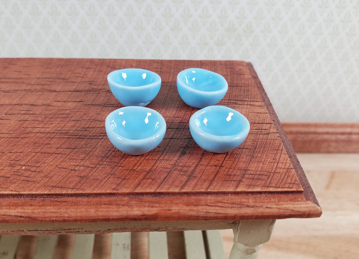 Dollhouse Miniature Bowls Blue Ceramic x4 1:12 Scale Dishes - MiniatureCrush