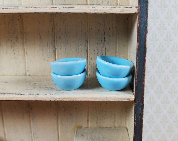 Dollhouse Miniature Bowls Blue Ceramic x4 1:12 Scale Dishes - MiniatureCrush