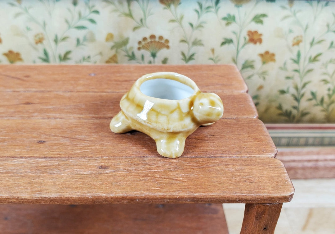 Dollhouse Miniature Brown Turtle Planter Pot Ceramic 1:12 Scale - MiniatureCrush