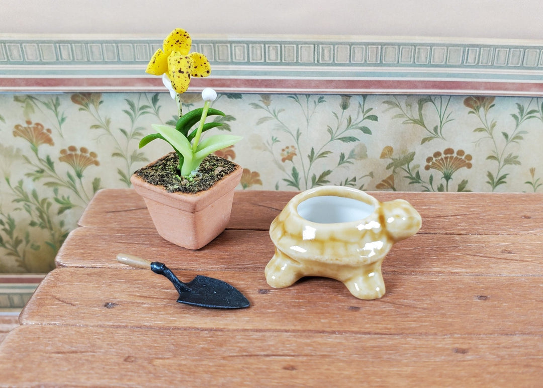 Dollhouse Miniature Brown Turtle Planter Pot Ceramic 1:12 Scale - MiniatureCrush