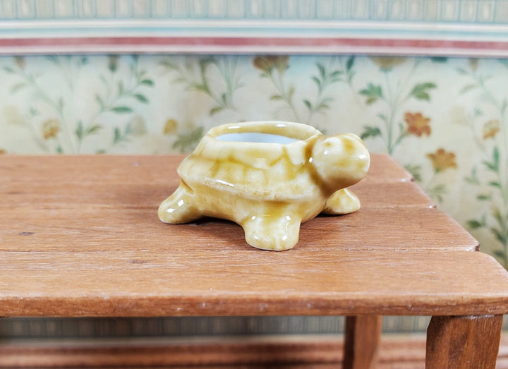 Dollhouse Miniature Brown Turtle Planter Pot Ceramic 1:12 Scale - MiniatureCrush