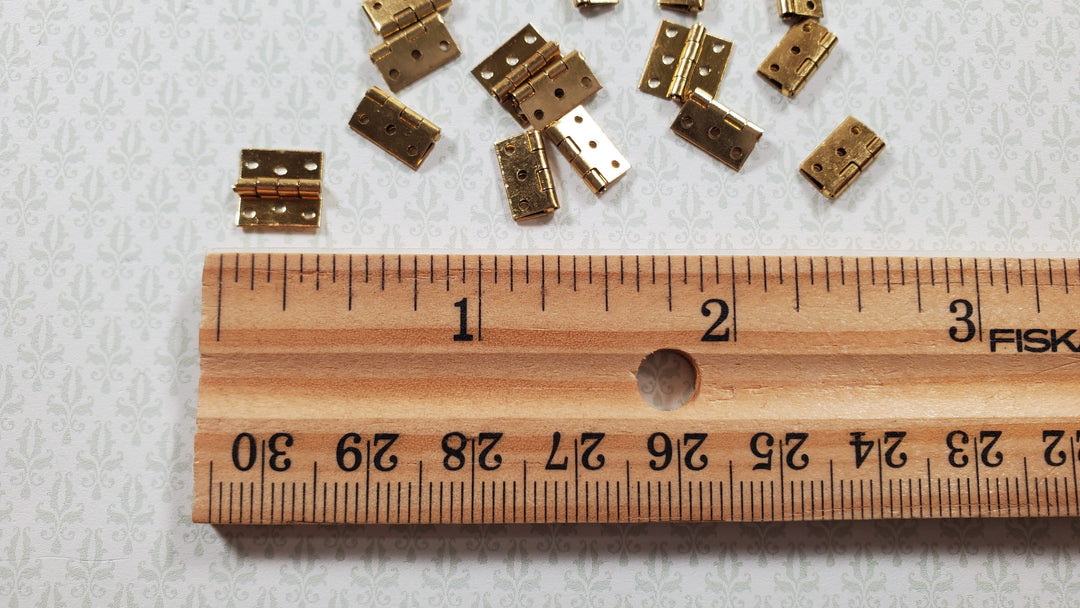 Dollhouse Miniature Butt Hinges Working x16 Gold Brass 1:12 Scale Includes Nails - MiniatureCrush