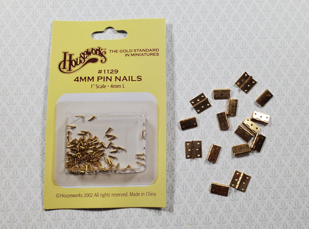 Dollhouse Miniature Butt Hinges Working x16 Gold Brass 1:12 Scale Includes Nails - MiniatureCrush