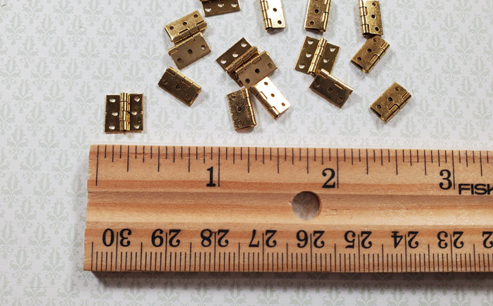 Dollhouse Miniature Butt Hinges Working x16 Gold Brass 1:12 Scale Includes Nails - MiniatureCrush