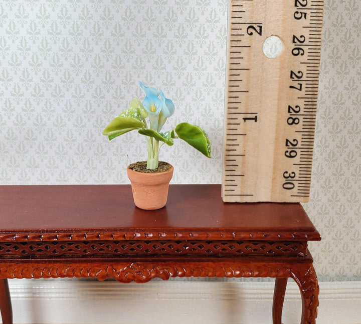 Dollhouse Miniature Calla Lilies Speckled Leaves in Terra Cotta Pot 1:12 Scale - MiniatureCrush