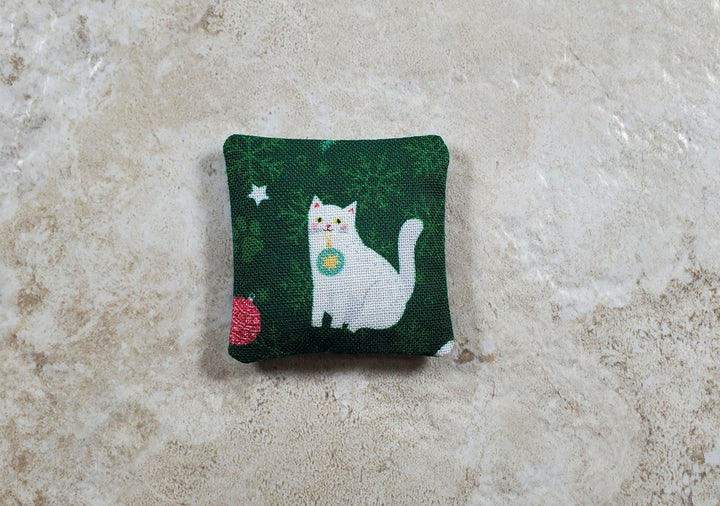 Dollhouse Miniature Christmas Cat Green Handmade 1:12 Scale 1 1/2" - MiniatureCrush