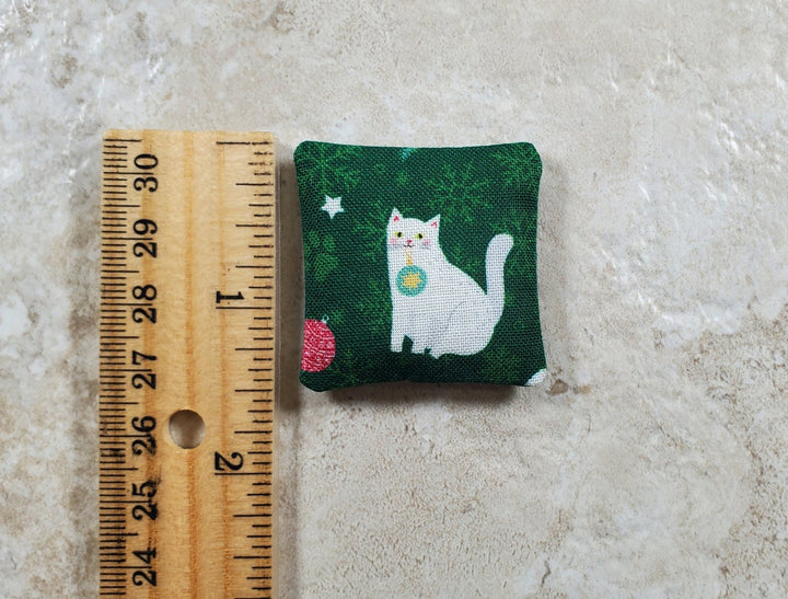 Dollhouse Miniature Christmas Cat Green Handmade 1:12 Scale 1 1/2" - MiniatureCrush
