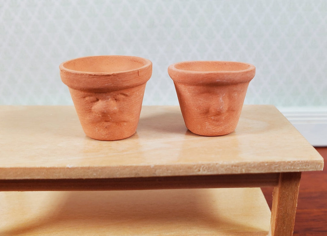 Dollhouse Miniature Clay Pots with Faces Garden Planters Set of 2 1:12 Scale - MiniatureCrush