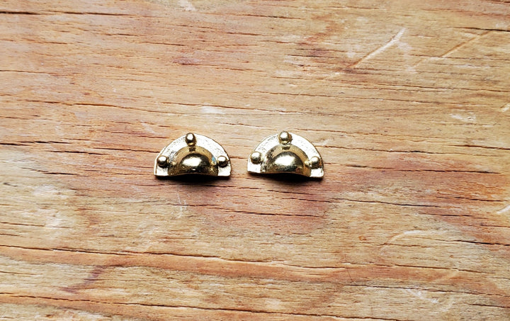 Dollhouse Miniature Drawer Pulls Craftsman Cup Style x2 Antique Gold Brass Finish 1:12 Scale - Miniature Crush