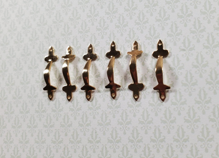 Dollhouse Miniature Drawer Pulls or Door Handles x6 Gold Brass 1:12 Scale - MiniatureCrush